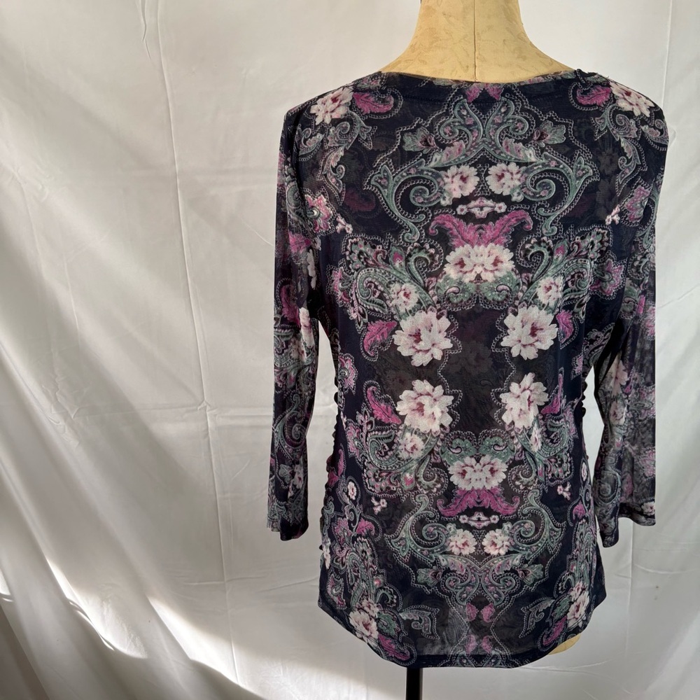 Y2K purple pink paisley sheer print long sleeve blouse top women’s XL boho indie - Picture 4 of 5